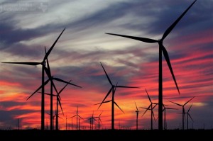 Modern windmills and a gorgeous sunset in Willacy County. 